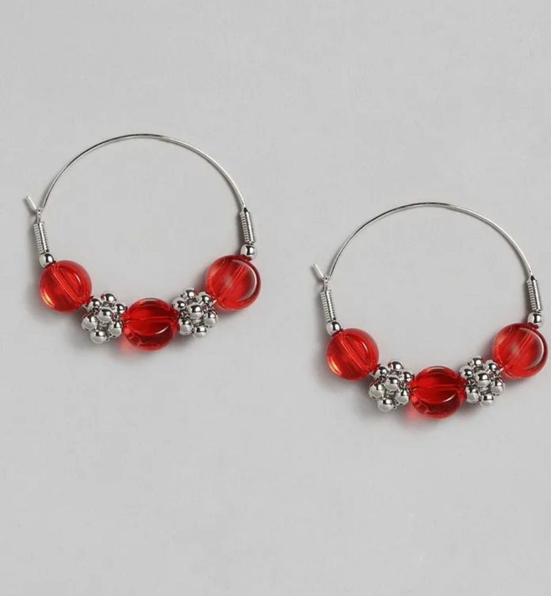 Red Beaded Hoop Earrings