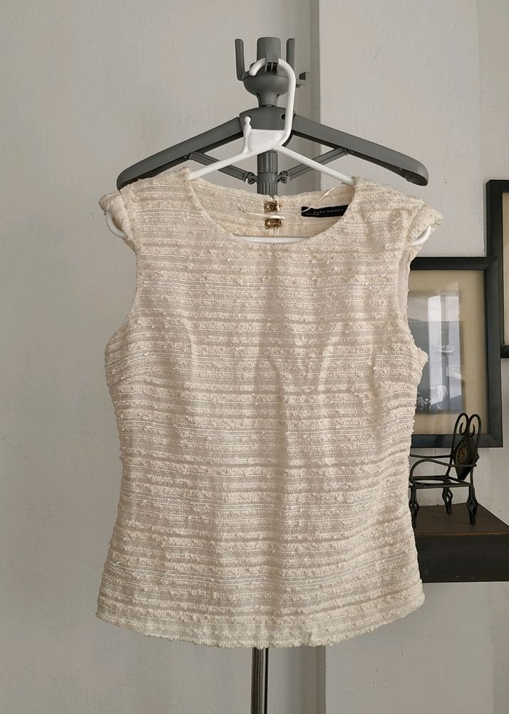 Zara Woman Ivory Sleeveless Blouse