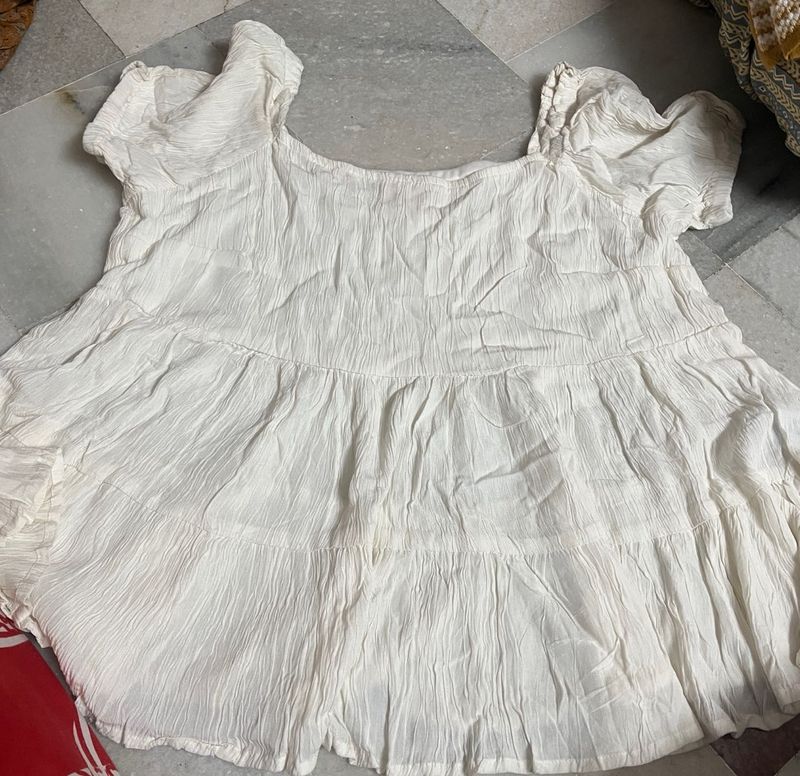 White Tiered Square Neck Top