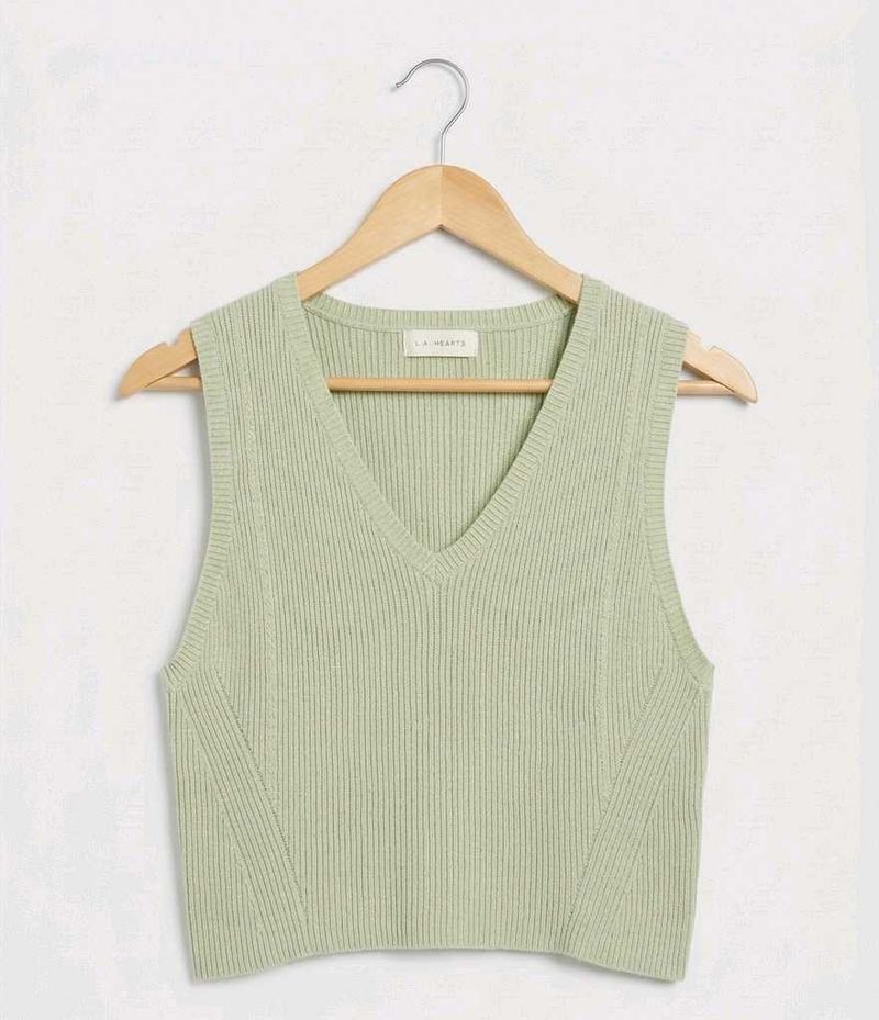 Light Green V-Neck Knit Vest Top