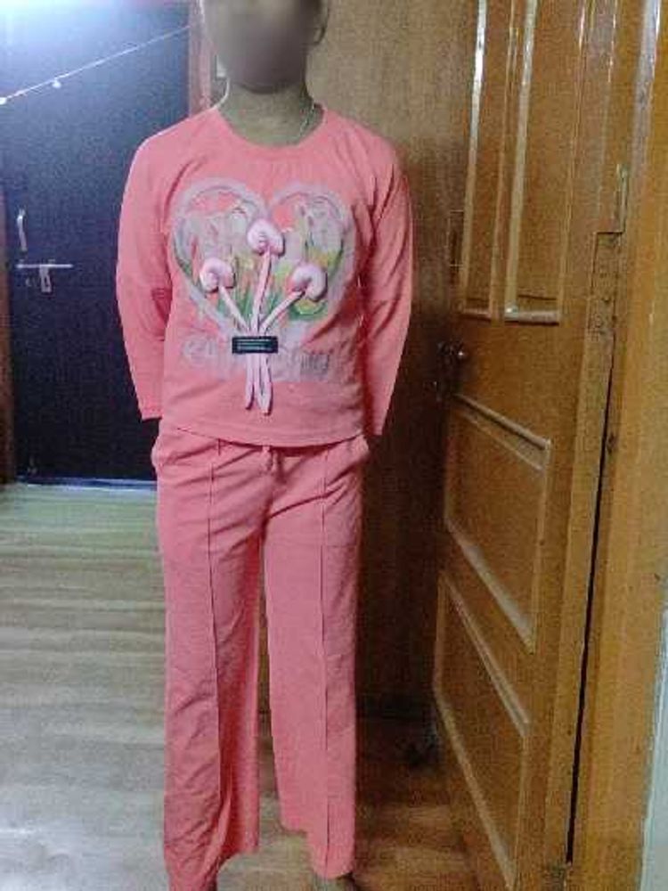 Cute Pink top and Pyjama Set with Heart Graphic