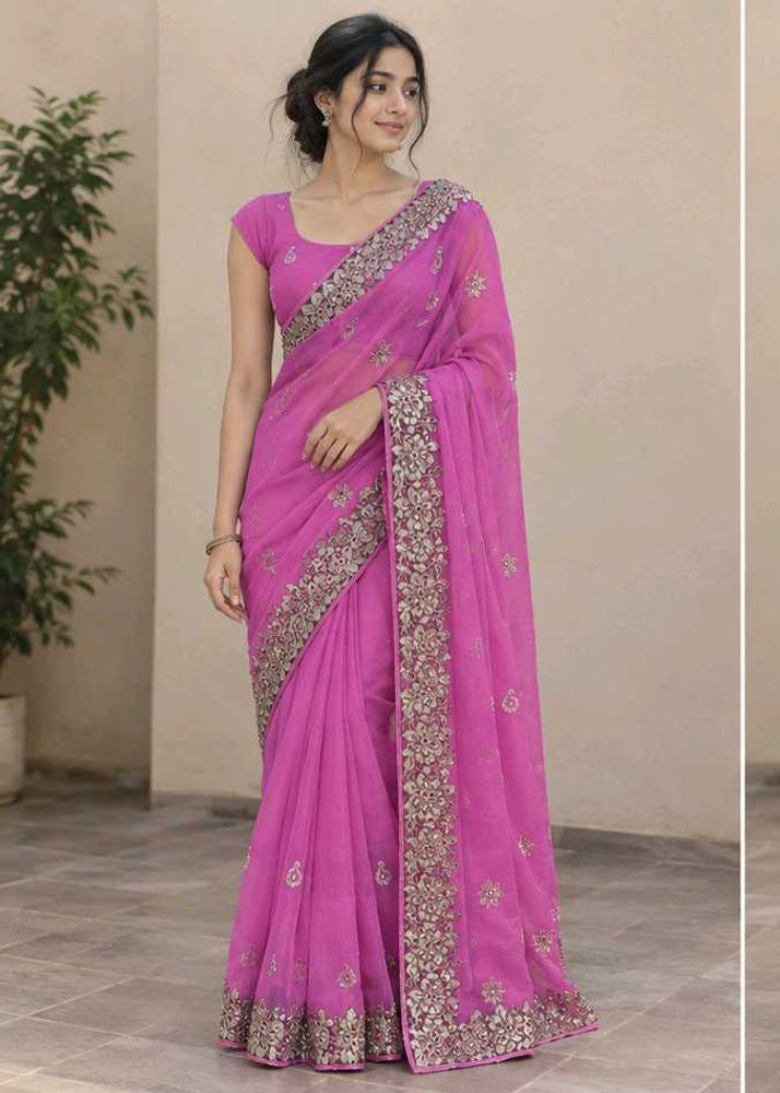 Embroidered Pink Saree
