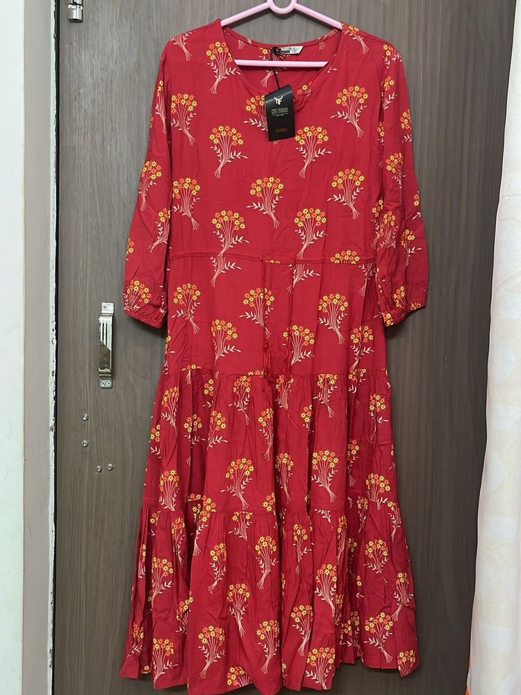 New Red Printed fully flare pure cotton for s&amp;M