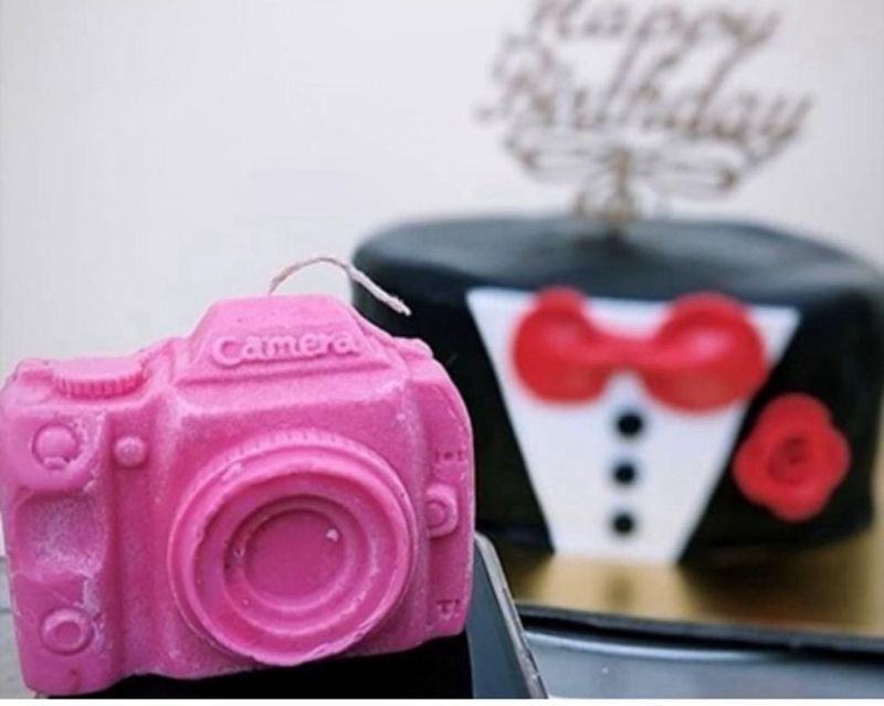Pink Camera Shaped Candle