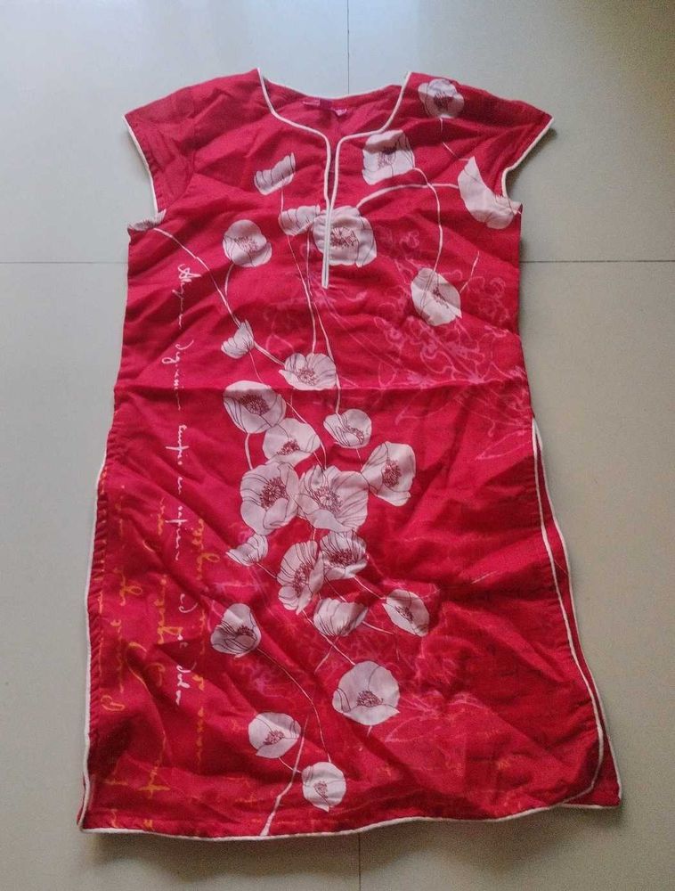 Red Floral Print Kurta
