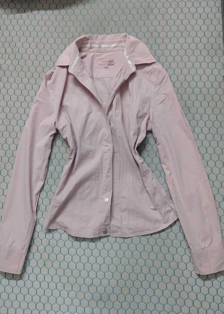 fitted Y2K Pink Button-Up Shirt