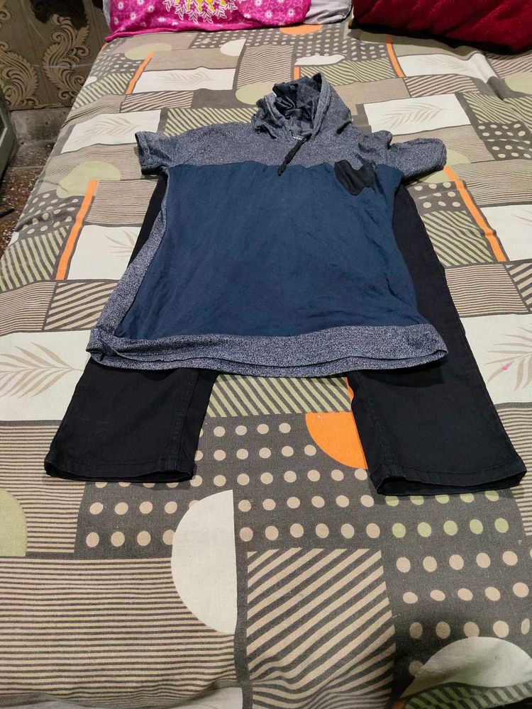 Hooded T-shirt &amp; 3)4 short Pants Set