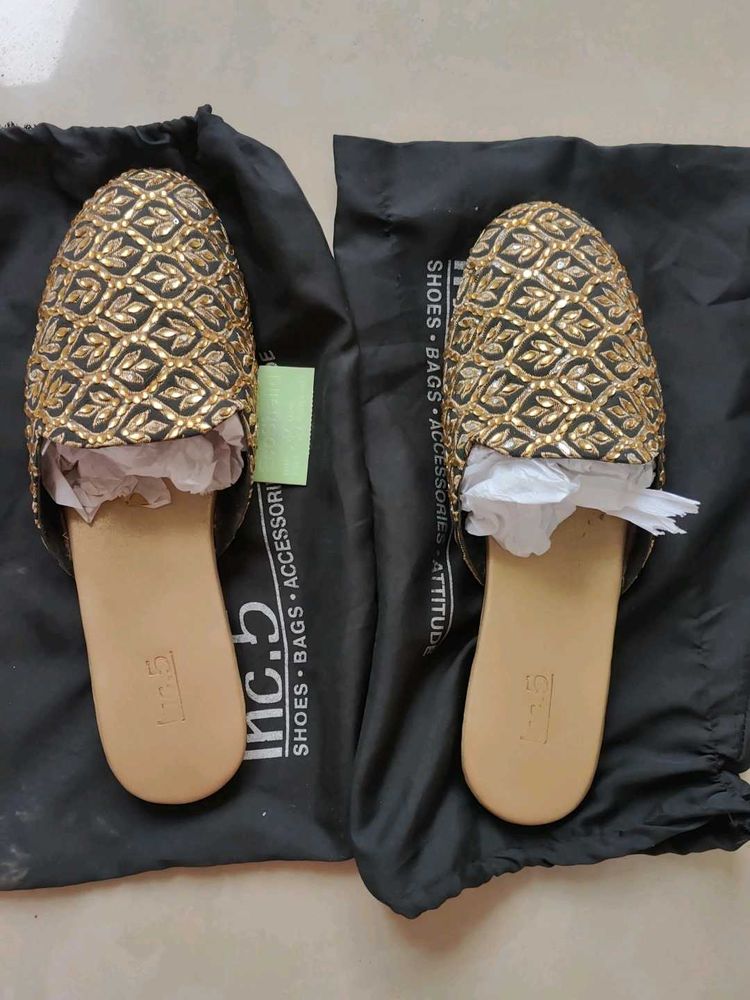 Embellished Golden Mules
