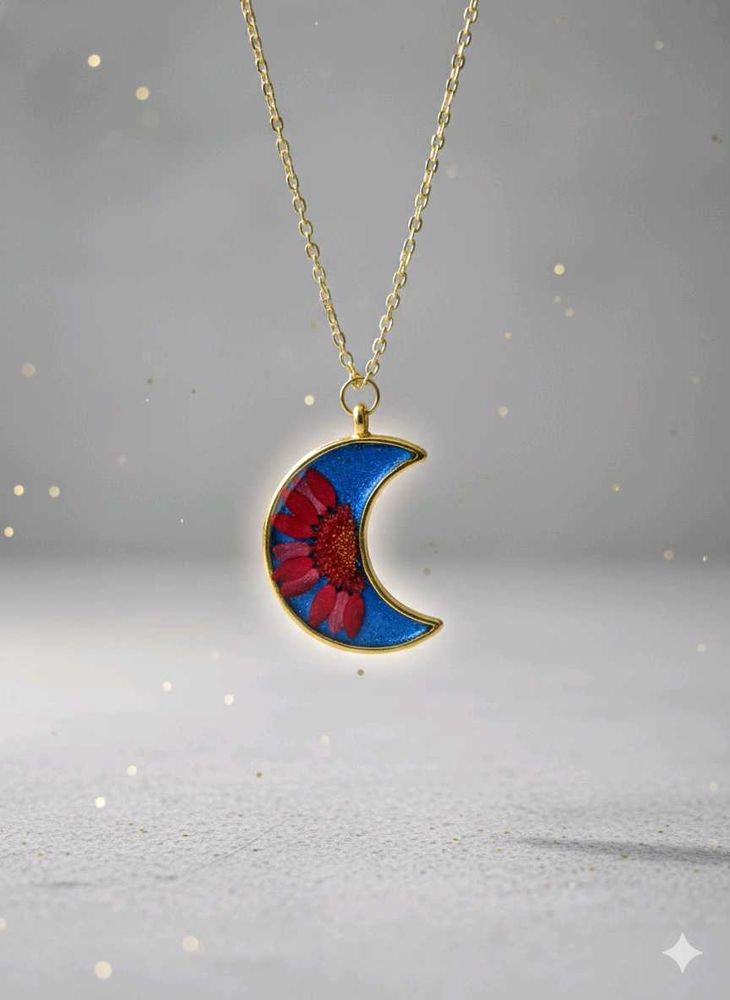 Floral Crescent Moon Necklace