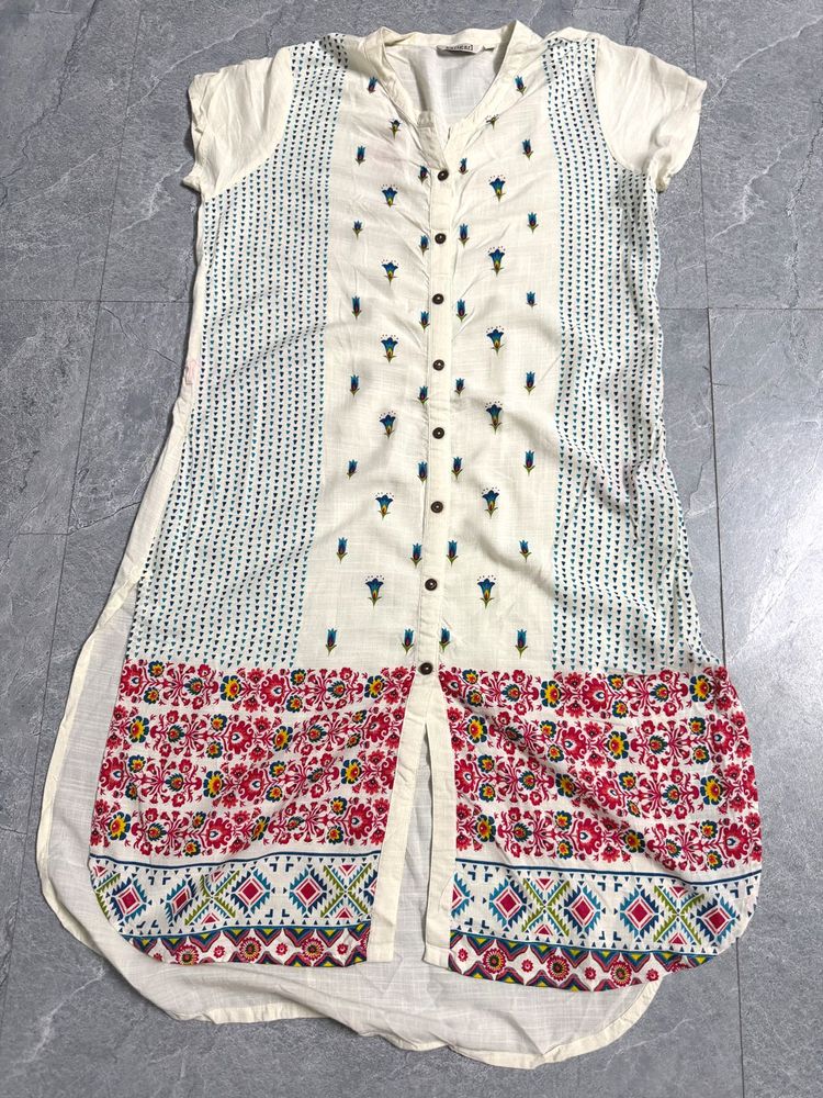 -**Sale**Cream Printed Kurta