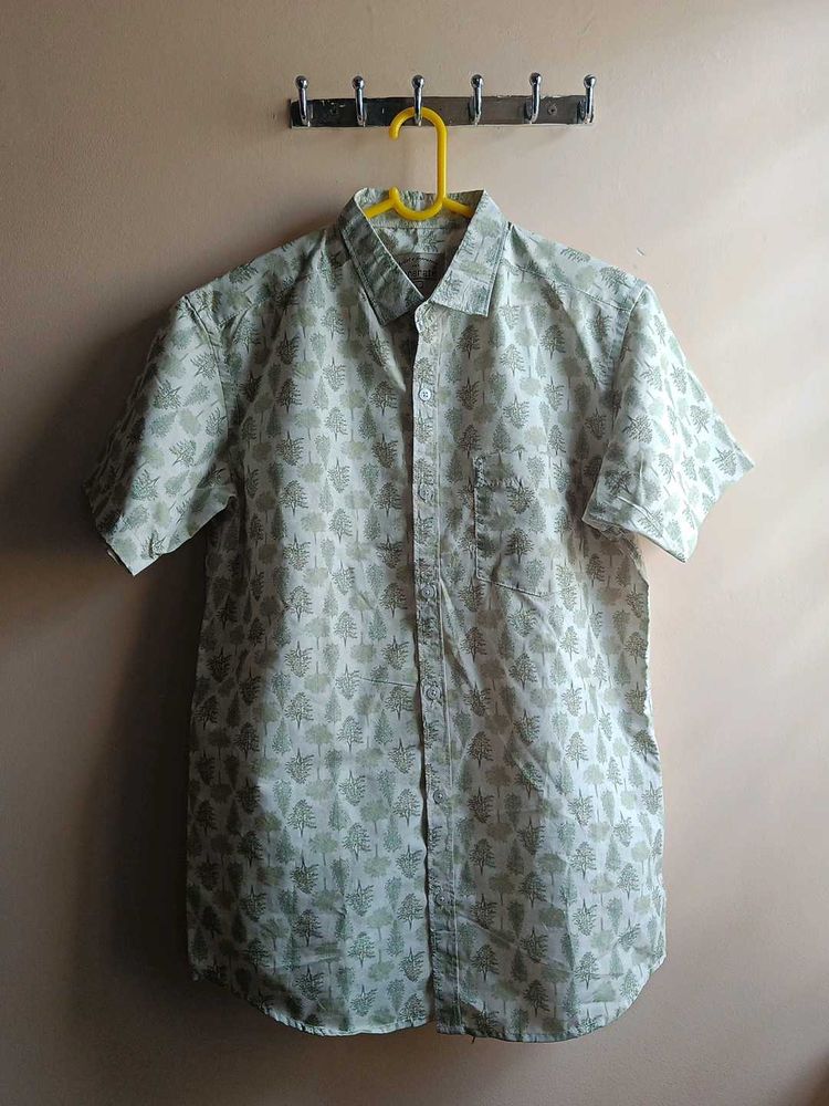 Pastel Green Tree Printed Shirt