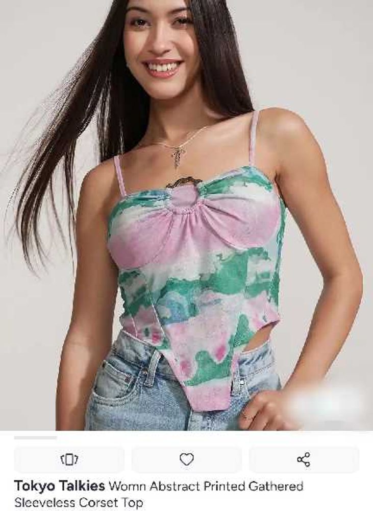 New Abstract Print Gathered Corset Top