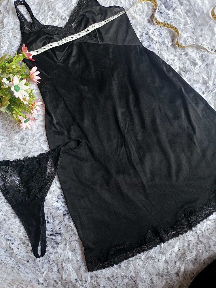 Black Lace Trim Slip Dress