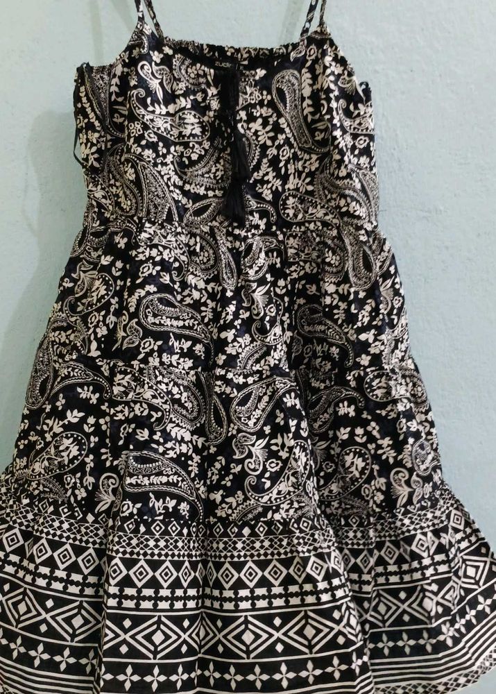 Boho Black &amp; White Print Dress
