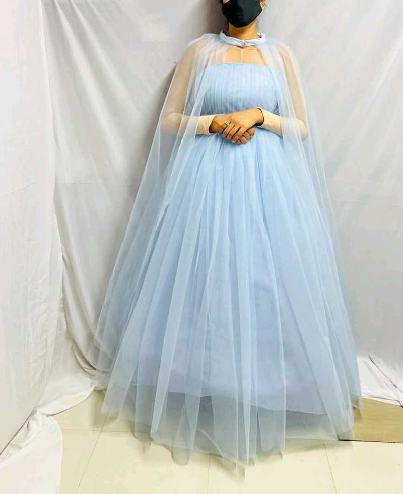 Elegant Blue Tulle Gown
