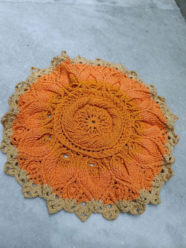 Intricate Design Crochet Thread Cover/ Thalposh