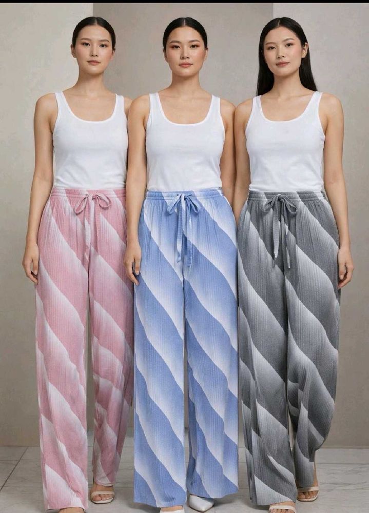 combo of 3 Stylish Pleated Wide-Leg Pants