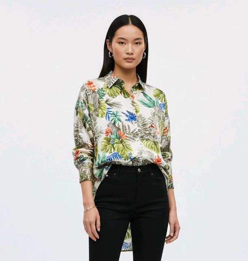 Oversized Satin Beachy Floral Long Shirt