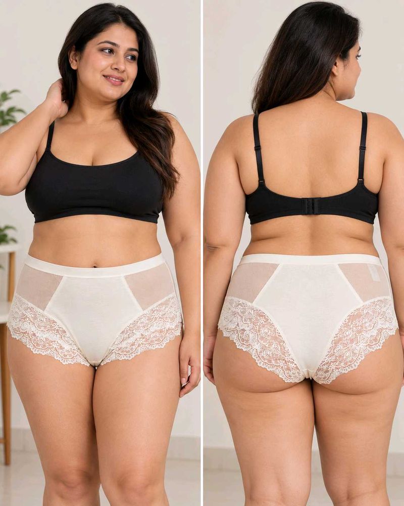 Cream Lace High-Waisted Briefs – Size 20