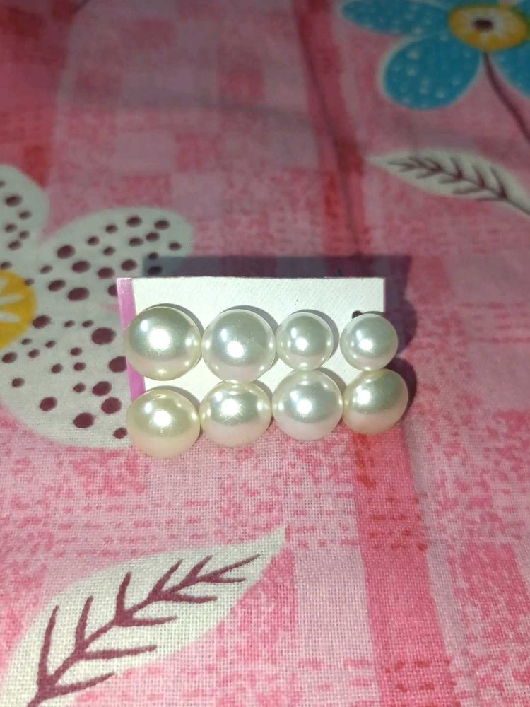 4 Set of Pearl Stud Earrings