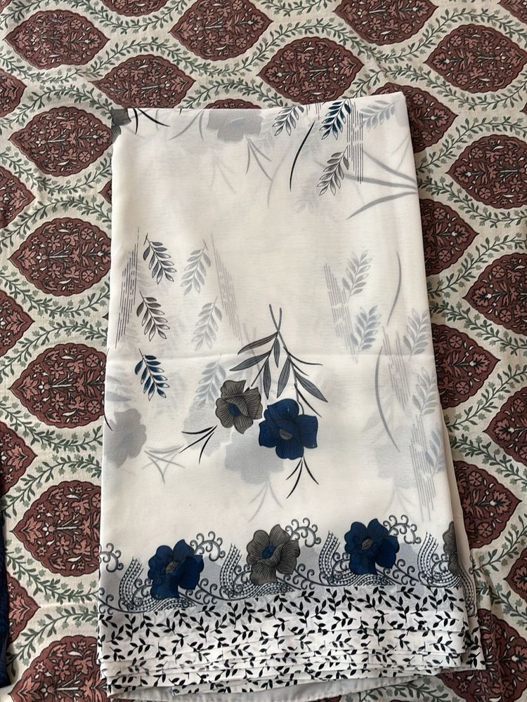Elegant White Saree with Floral Print