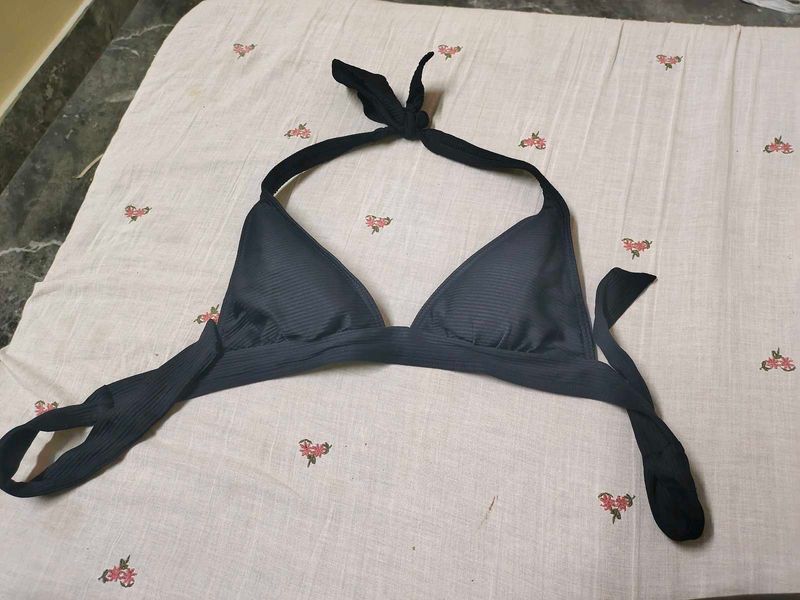 Black Ribbed Halter Bikini Top