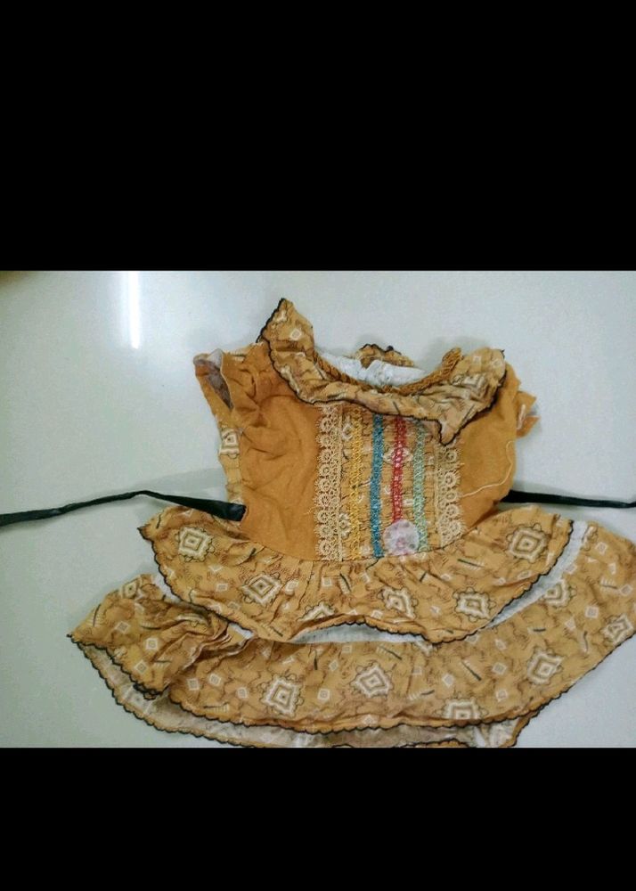 Girls Mustard Ruffle Dress