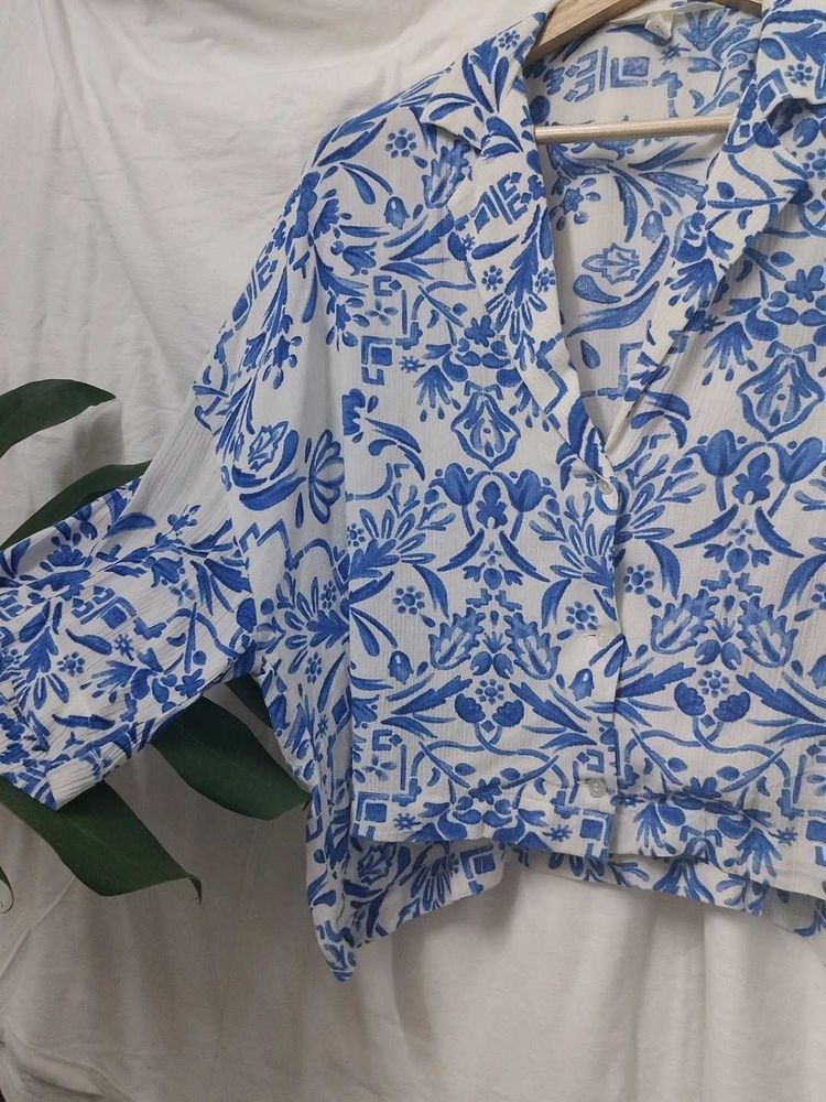 HnM Blue Floral Button-Up Blouse