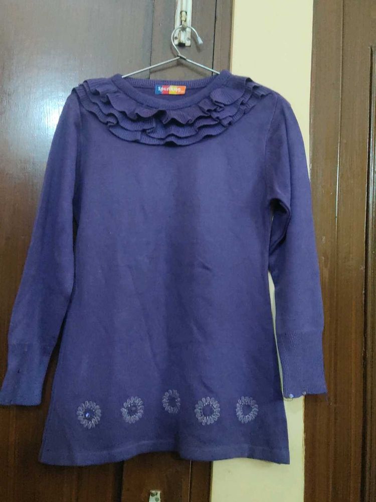 Purple Ruffle Neck Sweater