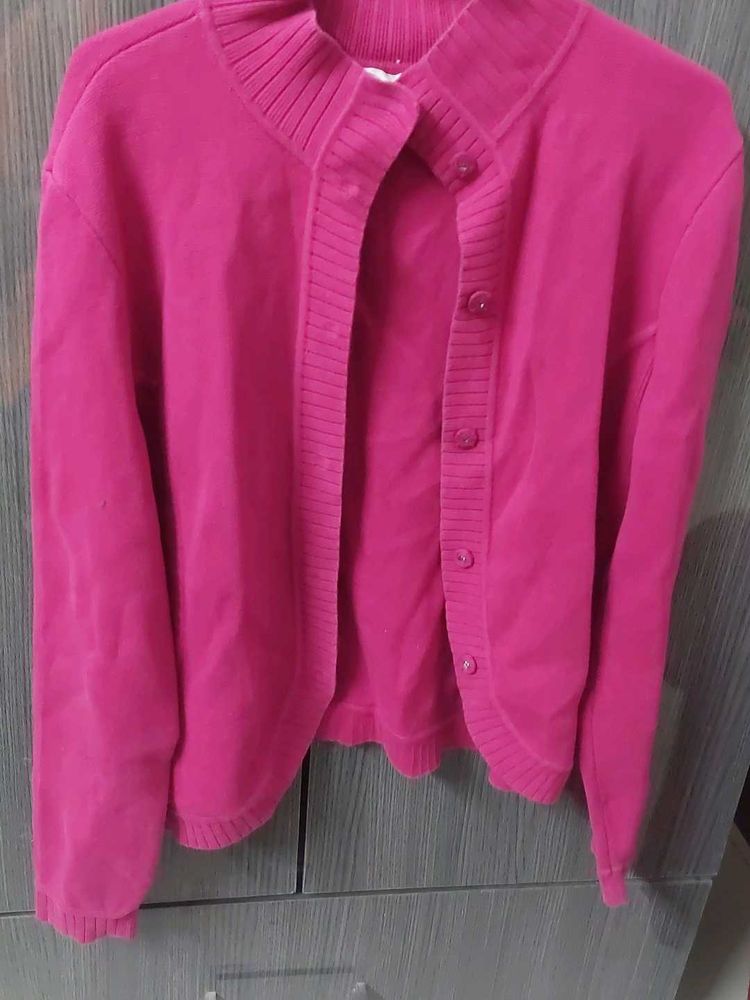 Bright Pink Knit Cardigan crop jacket