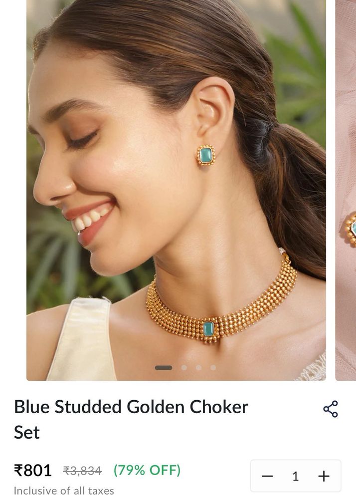 Blue Studded Golden Choker Set