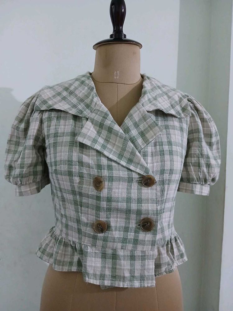 Vintage Plaid Cropped Blouse