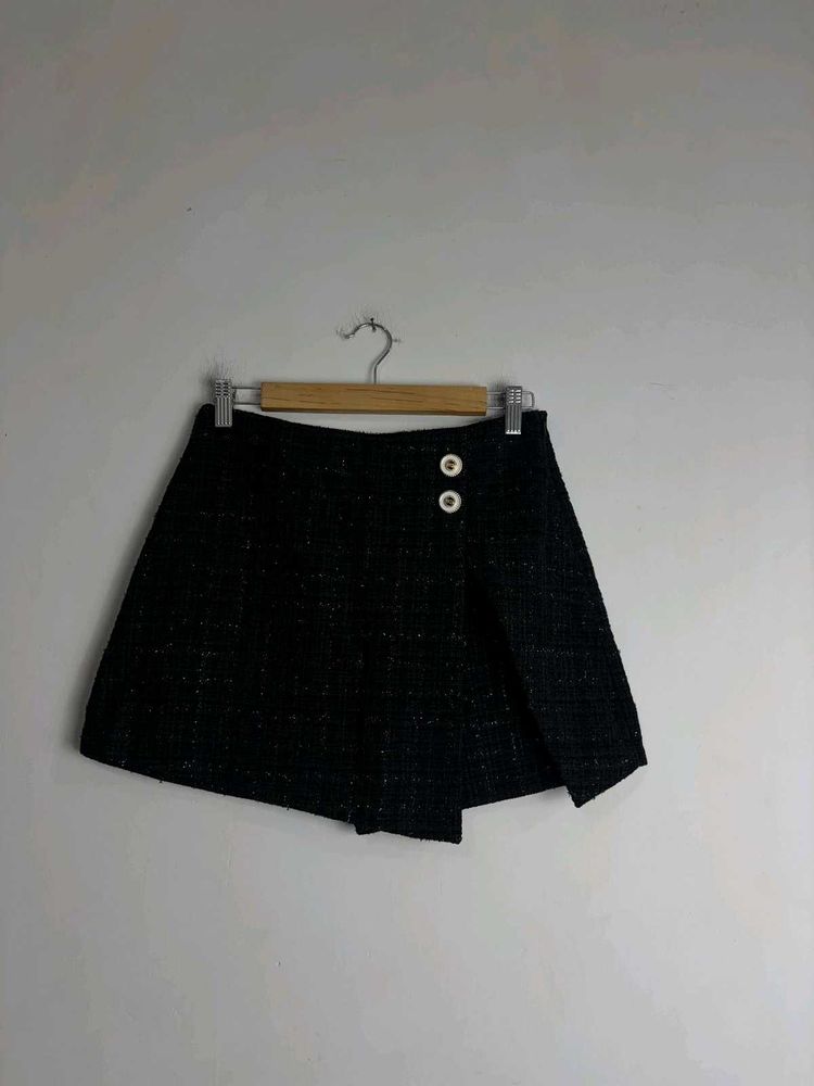 Black Tweed Skirt with Button Detail