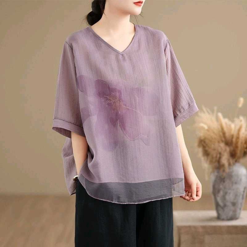 Sheer Floral V-Neck Top