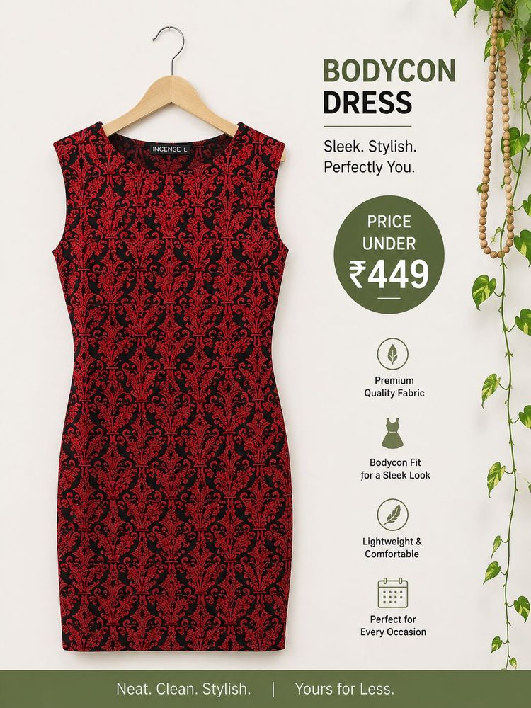 Red &amp; Black Jacquard Bodycon Dress