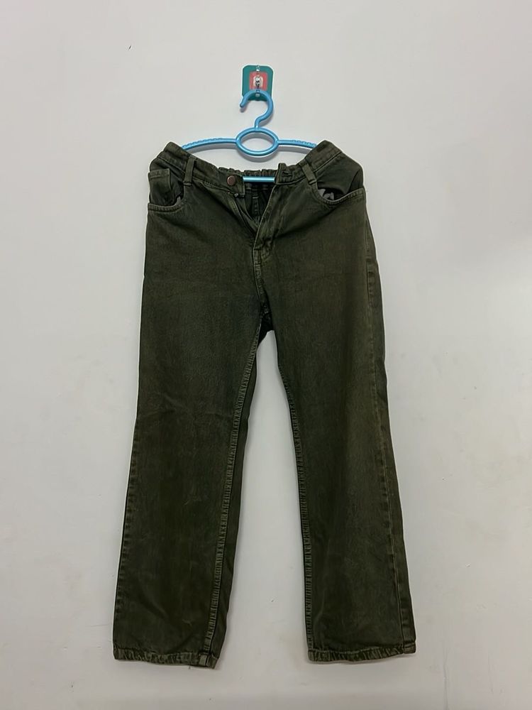 Olive Green Wide Leg Jeans