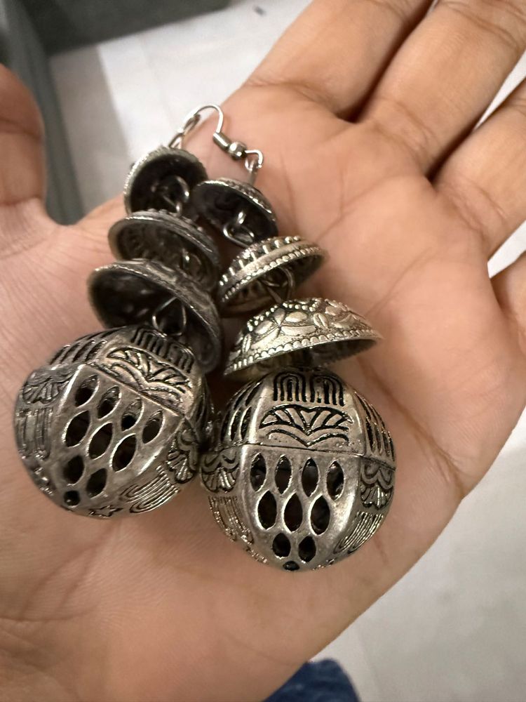 Boho oxidised Jhumka Earrings