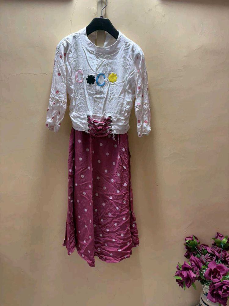 Cute White &amp; Purple Girls Dress