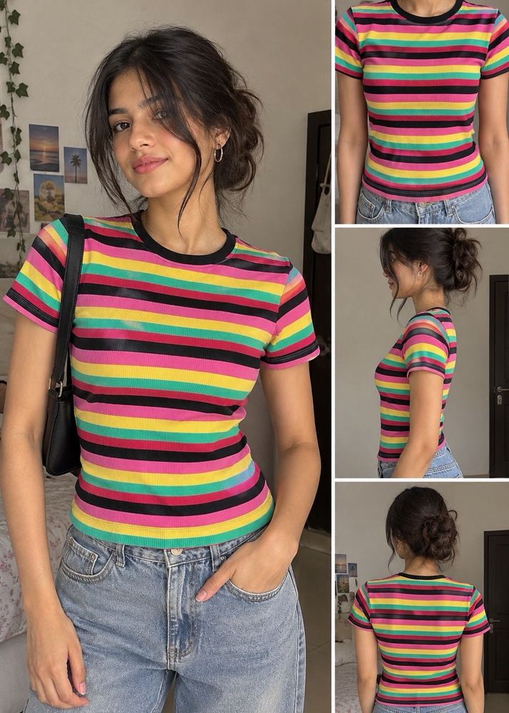 Max- Rainbow Striped Cropped Top