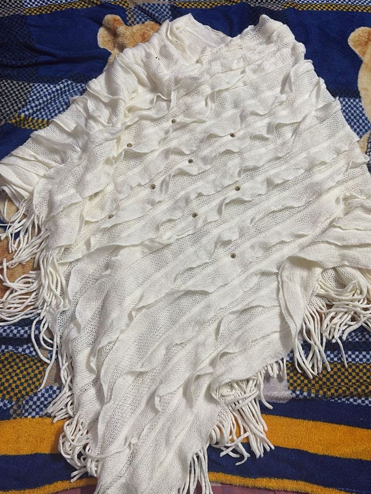 Elegant White Fringe Shawl