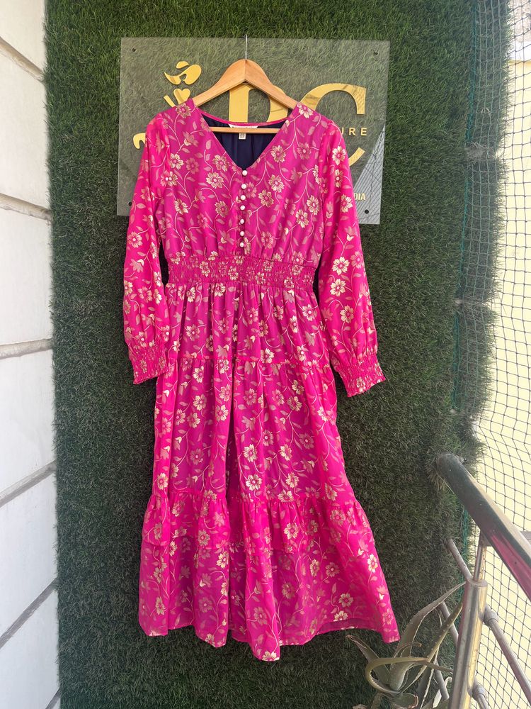 Flared  Dress With Foil Print