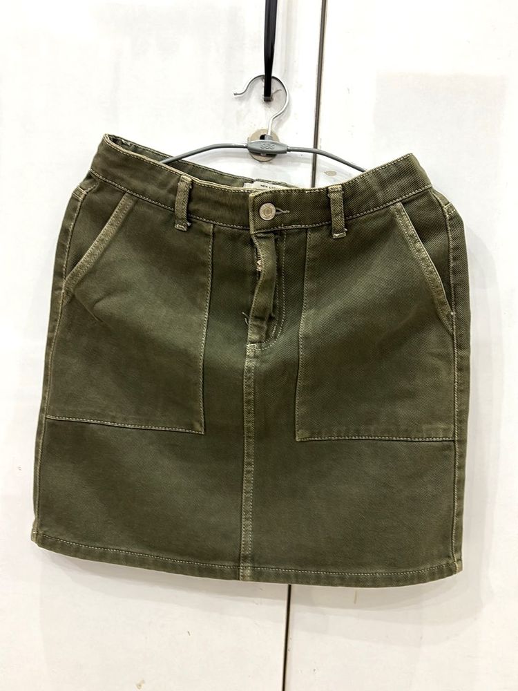 Olive Green Cargo Mini Skirt