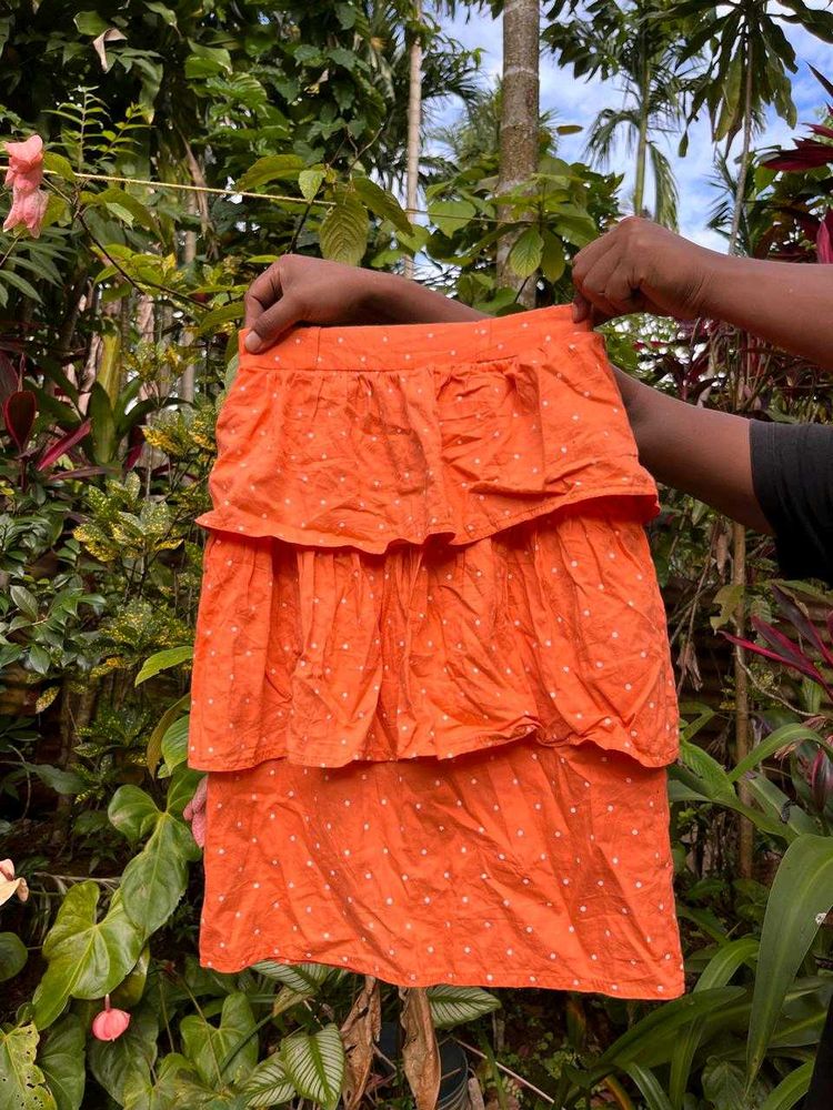 Orange Polka Dot Tiered Mini Skirt