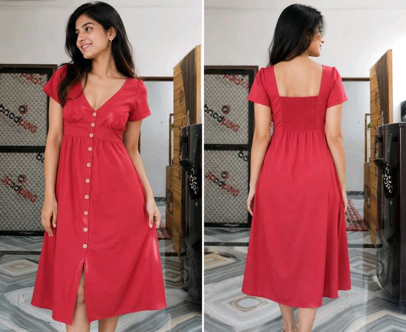 Chic Red Button-Down Midi Dress
