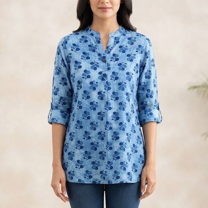 Blue Leaf Print Kurta