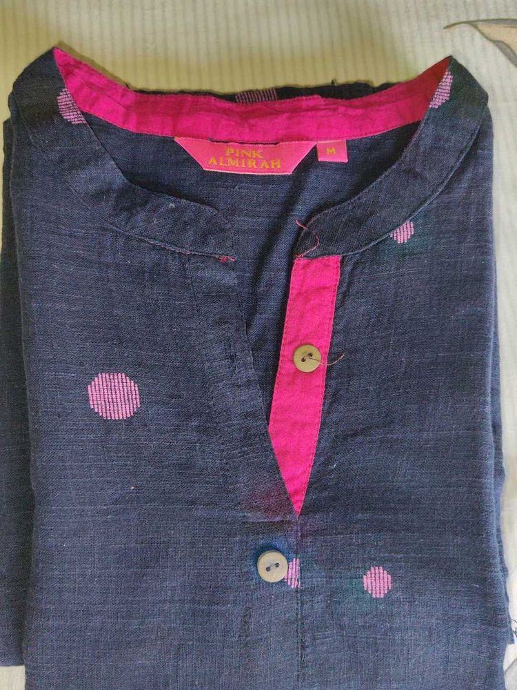 Pink navy Blue Polka Dot Kurta