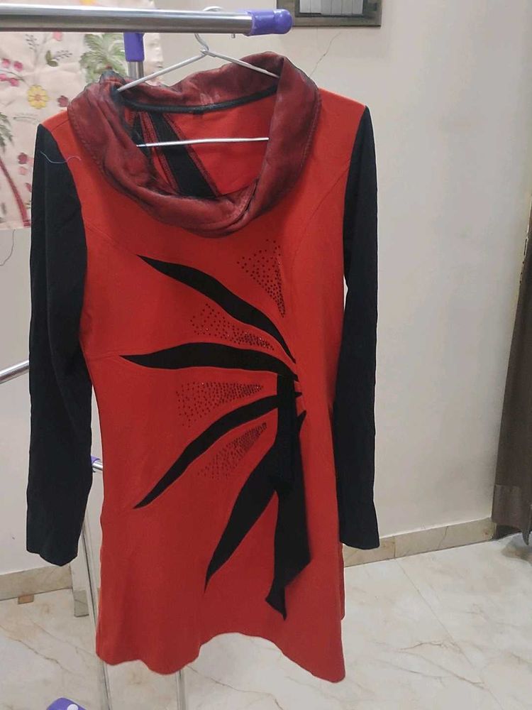 Red &amp; Black Embellished Tunic Top