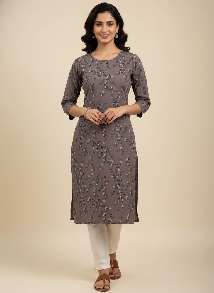 Brown Floral Kurti
