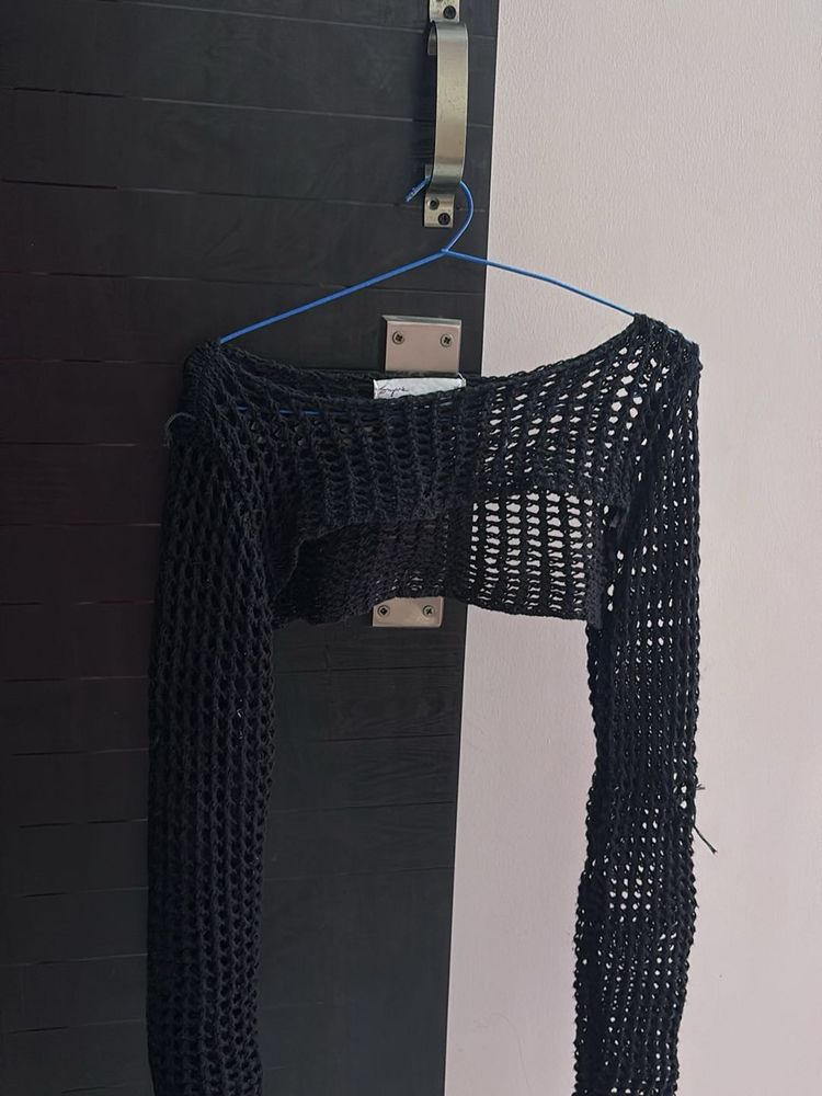 Black Crochet Bolero Top (cover up)
