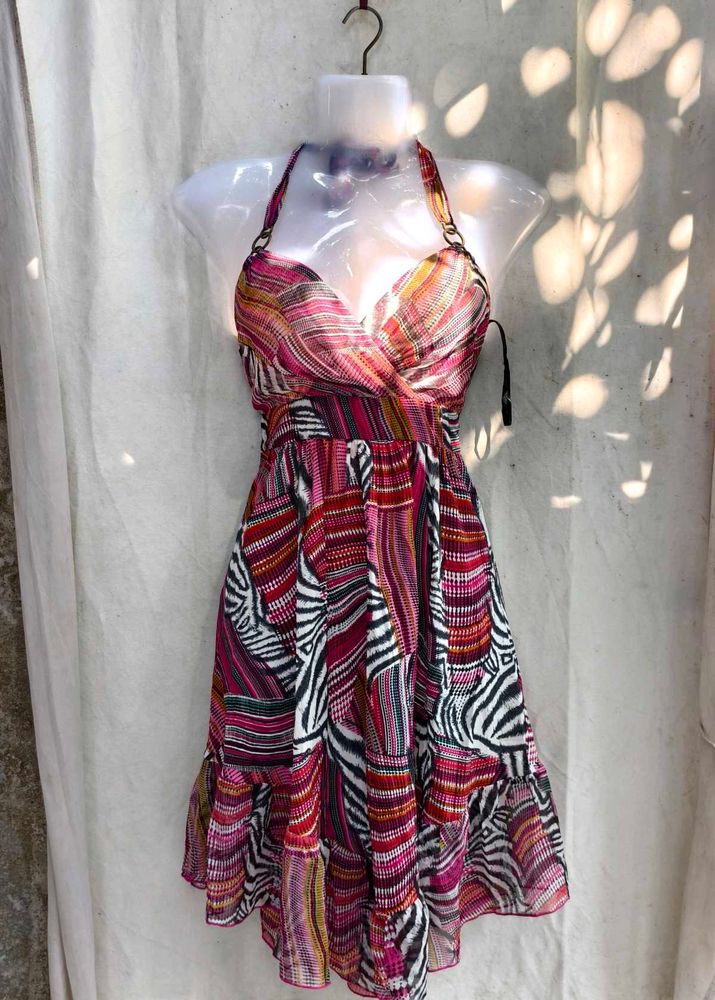 251110. Vibrant Halter Neck Mini Dress